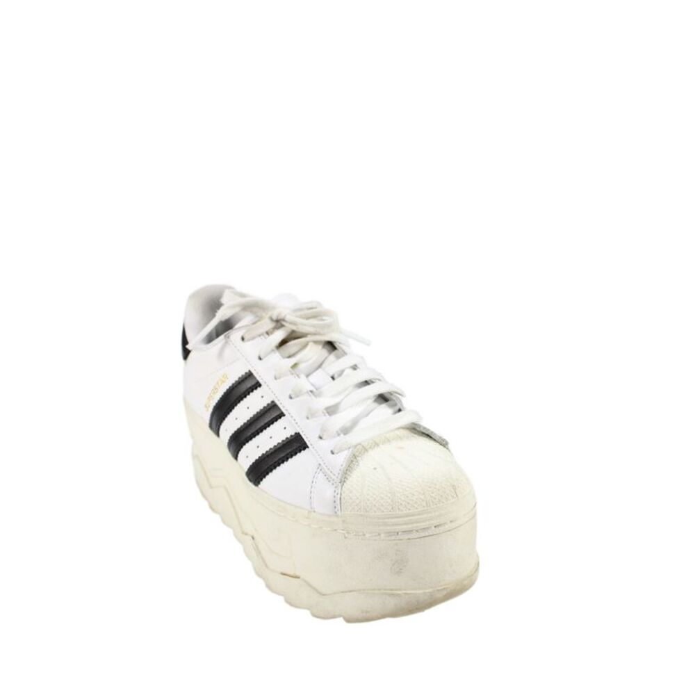 Adidas Womens Leather Striped Platform Sneakers White Black Size 8